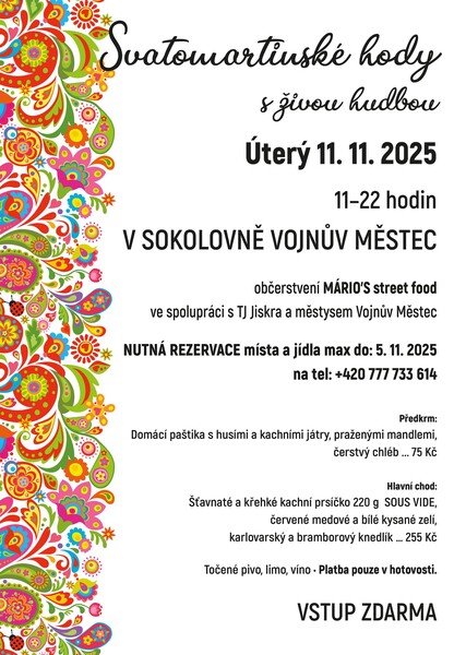 Svatomartinské hody s živou hudbou