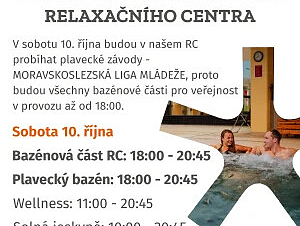 Úprava otevírací doby bazénové části v sobotu 10. října