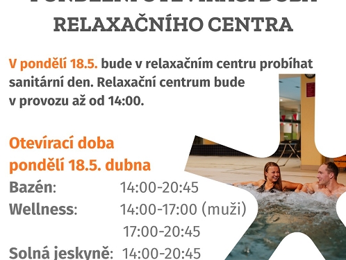 V pondělí 18.5. bude RC v provozu až od 14:00